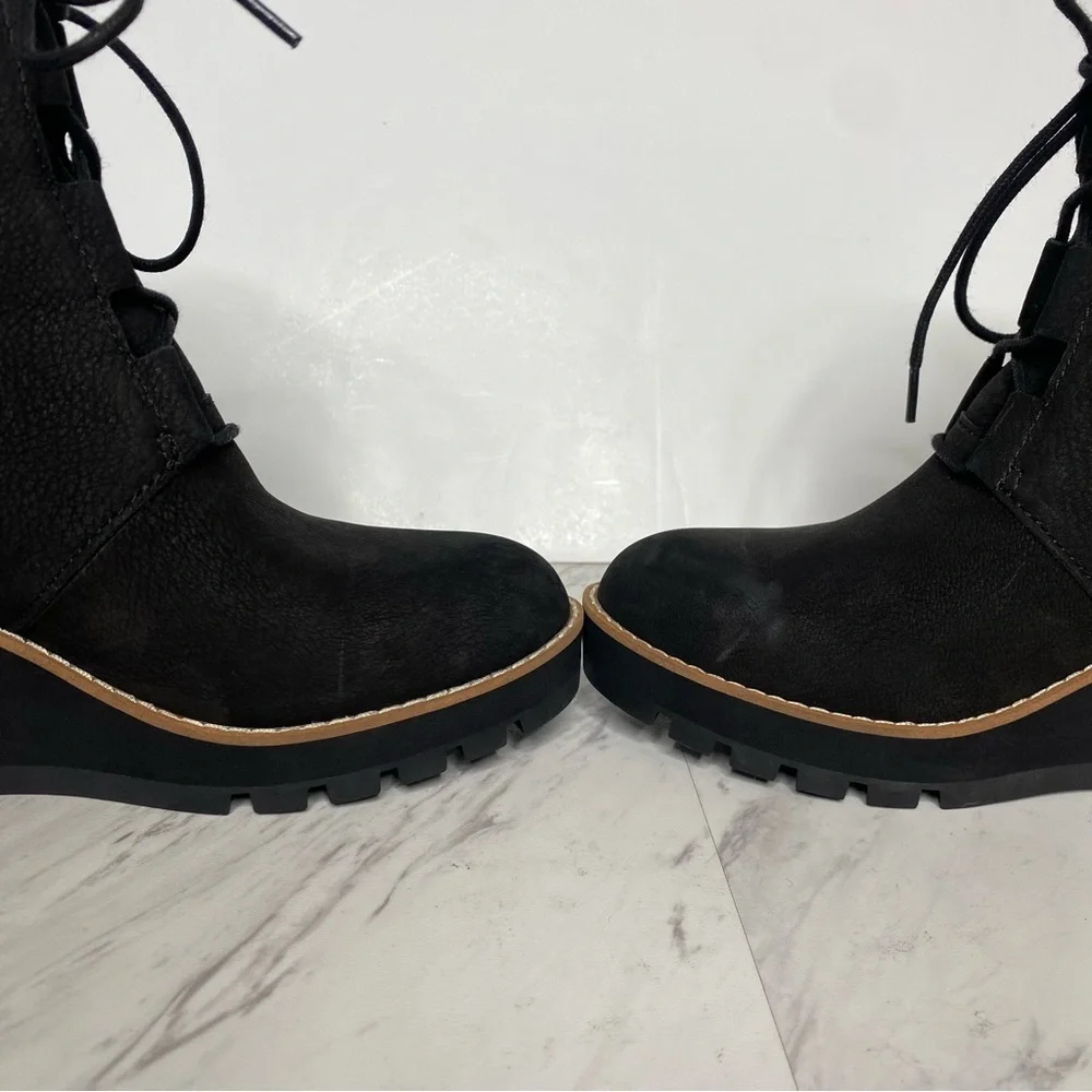 Eileen Fisher Alpine Black Wedge Lace Up Bootie 7 1/2